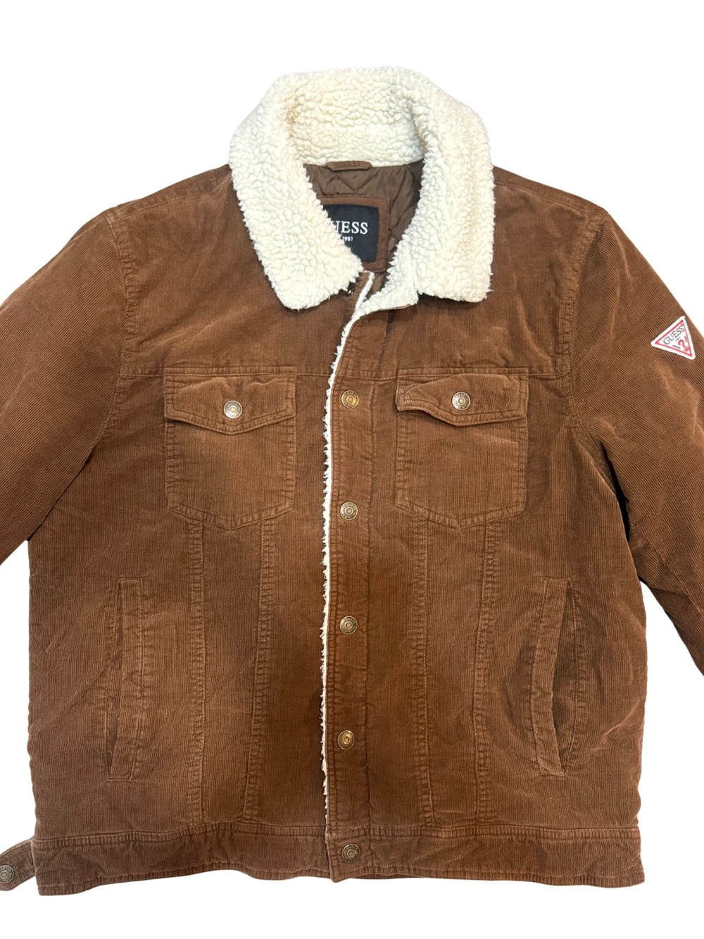 GUESS Brown Corduroy Sherpa-Lined Bomber Jacket